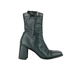 Datelli Womens Black Side Zipper‎ Block Heel Ankle Bootie Size Us 6.5 EUR 37